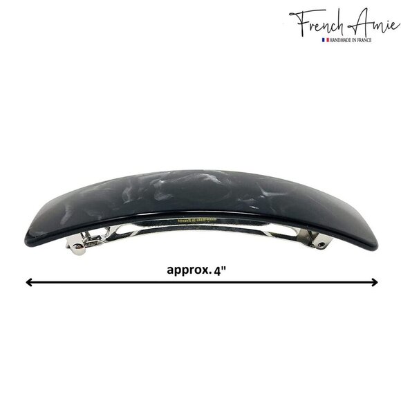 Long Rectangle Black Marble Celluloid Hair Clip Handmade Large Barrette main image 6